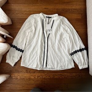 Zara White and Blue Blouse
